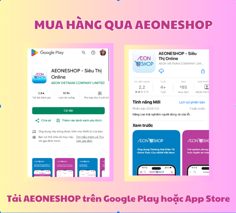 Tải AEONESHOP trên các kho ứng dụng trực tuyến uy tín 