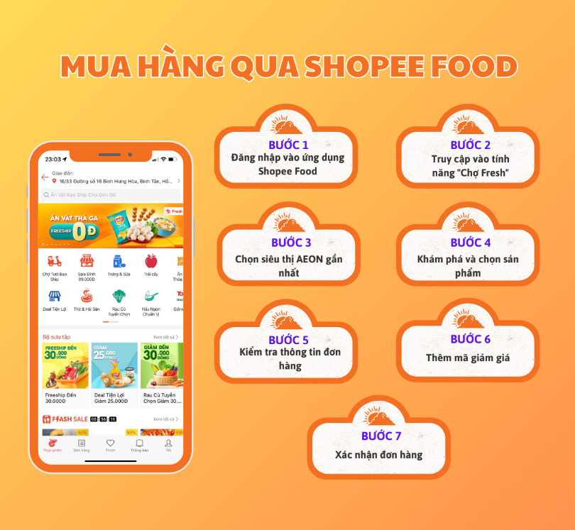 Trải nghiệm đi siêu thị AEON online với Shopee Food.