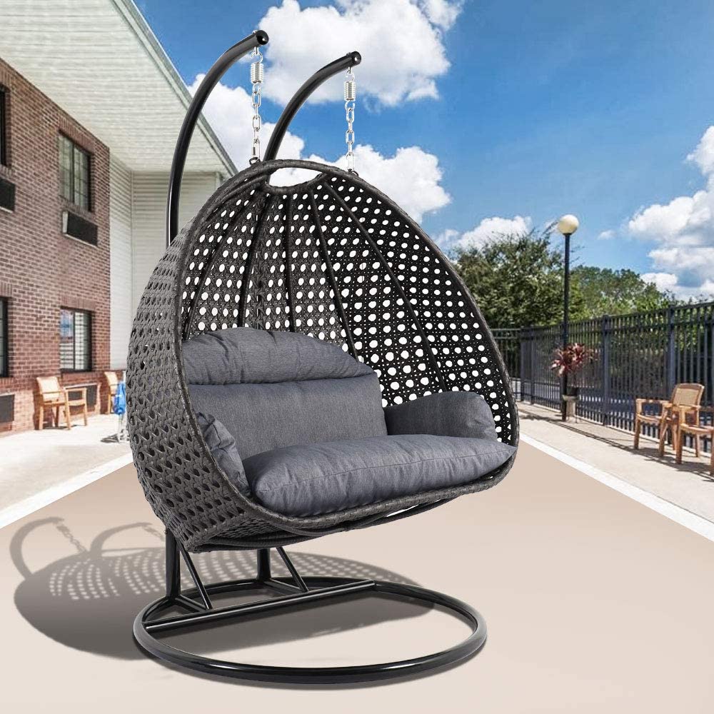 Amazon.com: LeisureMod Wicker 2 Person Double Hanging Swing Egg Chairs Patio Indoor Outdoor Use Lounge Chair (Charcoal Blue): Kitchen & Dining