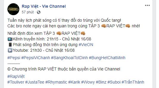 'Rap Việt' bất ngờ dời lịch phát sóng, khán giả 'hụt hẫng' vì phải tiếp tục đợi chờ