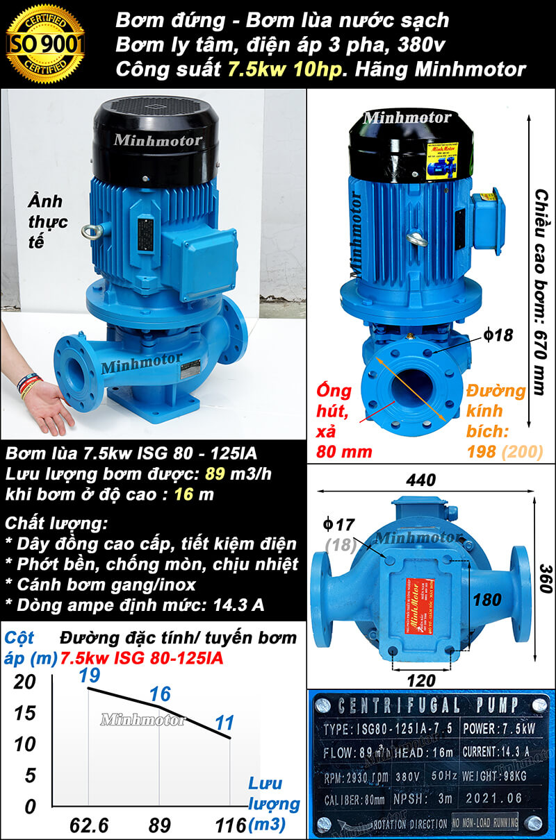 Bơm nước 10hp ISG 80 - 125IA,