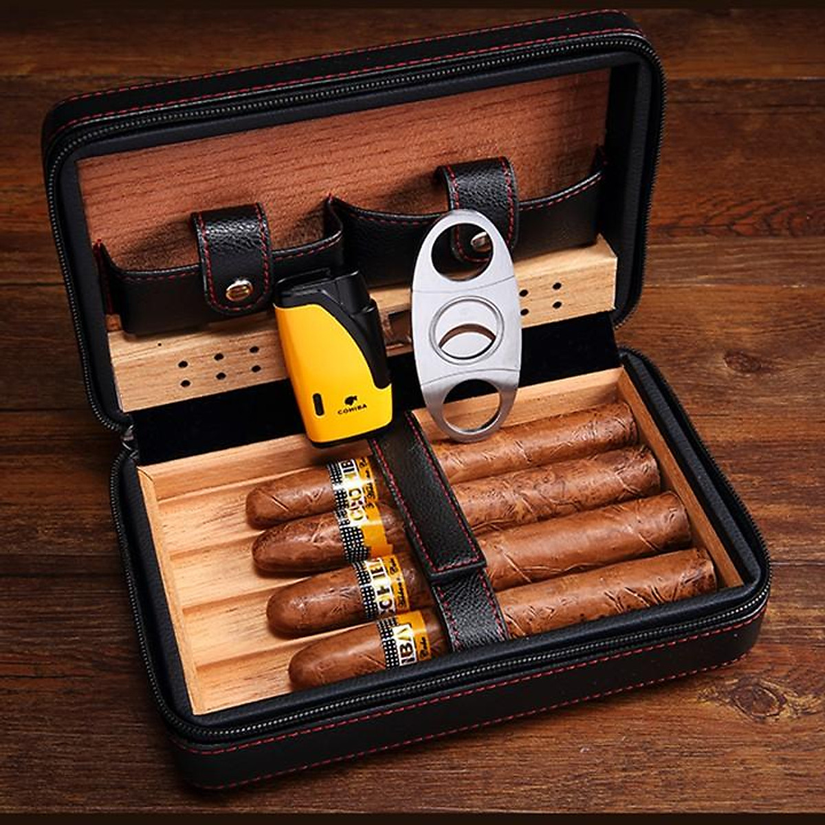 Hộp đựng xì gà mini 4 điếu bằng da cao cấp - Bao da, túi đựng và bảo quản giữ ẩm cigar làm quà biếu tặng bố, tặng sếp | Decor N | Tiki